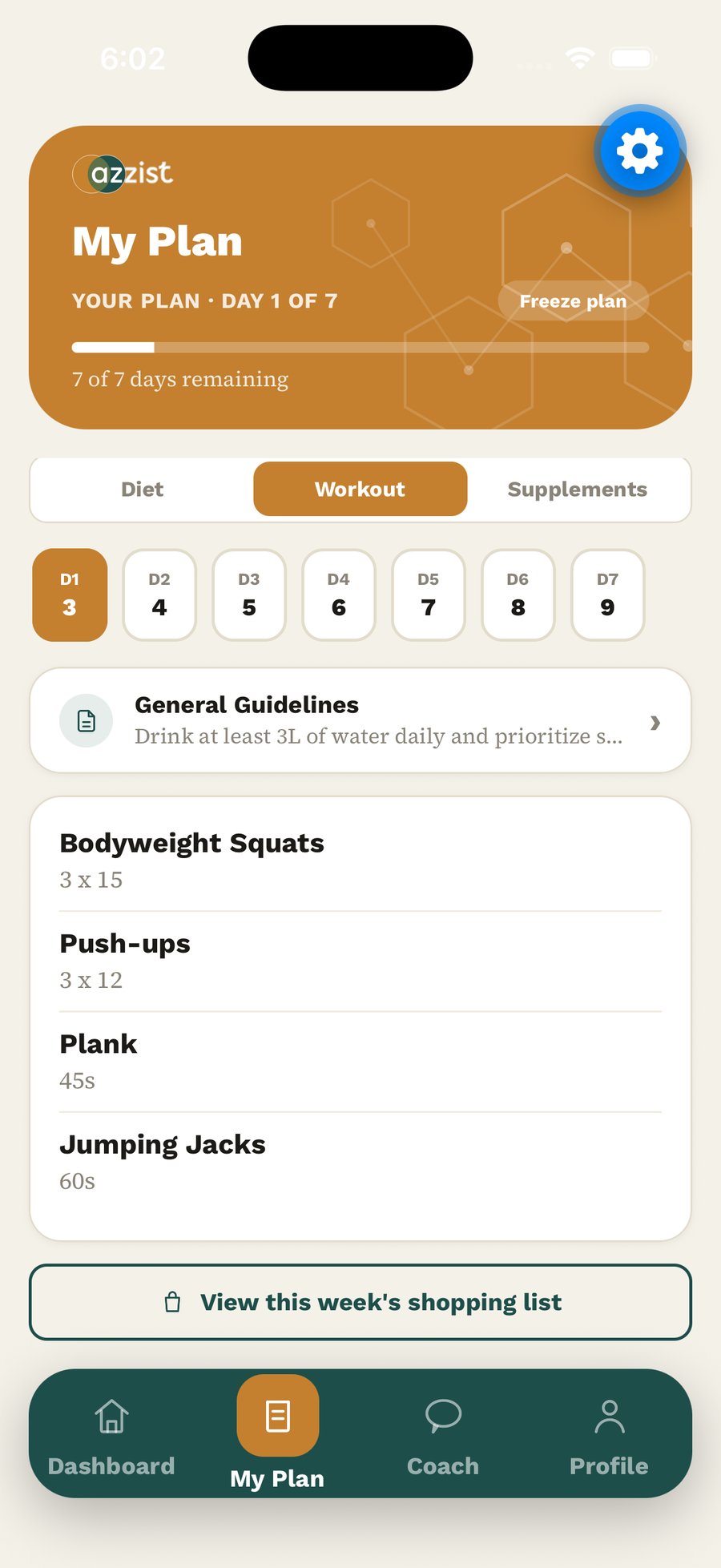 My Plan workout tab with today's exercises